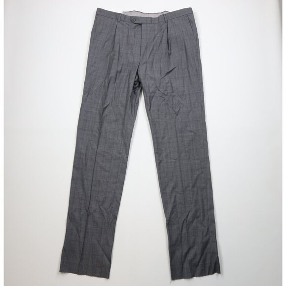 Deadstock Vintage Streetwear Mens 42 Unhemmed Wool Knit Chino Pants Gray Plaid
